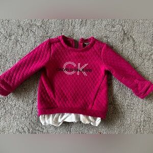 Calvin Klein Jeans. Hot pink sweater with white ruffles on the bottom.  Size 3T